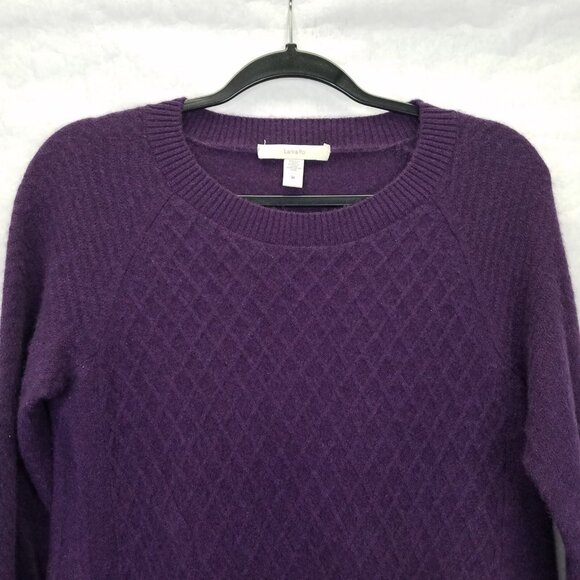 Lark & Ro Cashmere Sweater Womens M Crew Neck Diamond Cable Knit Purple Pullover - Picture 2 of 14